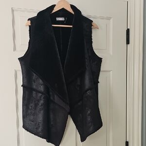 Neiman Marcus Black Faux Shearling Draped Vest